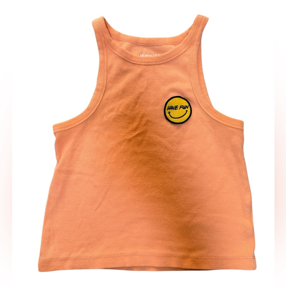 Ribbed Peach Tank with Smiley Patch